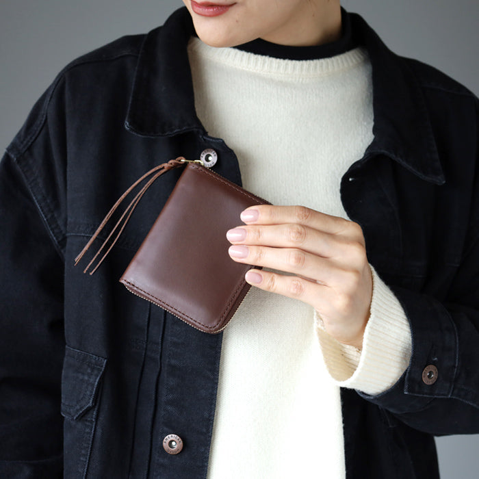 [Can store bills without folding] ANNAK Compact Round Zip Wallet Himeji Leather Dark Brown [AK22TA-B0005-DBR] 
