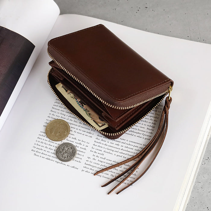 [Can store bills without folding] ANNAK Compact Round Zip Wallet Himeji Leather Dark Brown [AK22TA-B0005-DBR] 