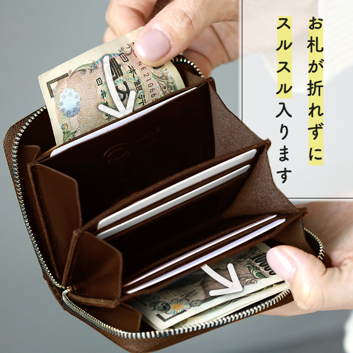 [Can store bills without folding] ANNAK Compact Round Zip Wallet Himeji Leather Dark Brown [AK22TA-B0005-DBR] 