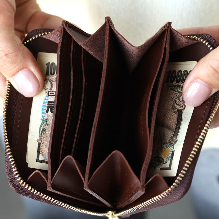 [Can store bills without folding] ANNAK Compact Round Zip Wallet Himeji Leather Dark Brown [AK22TA-B0005-DBR] 