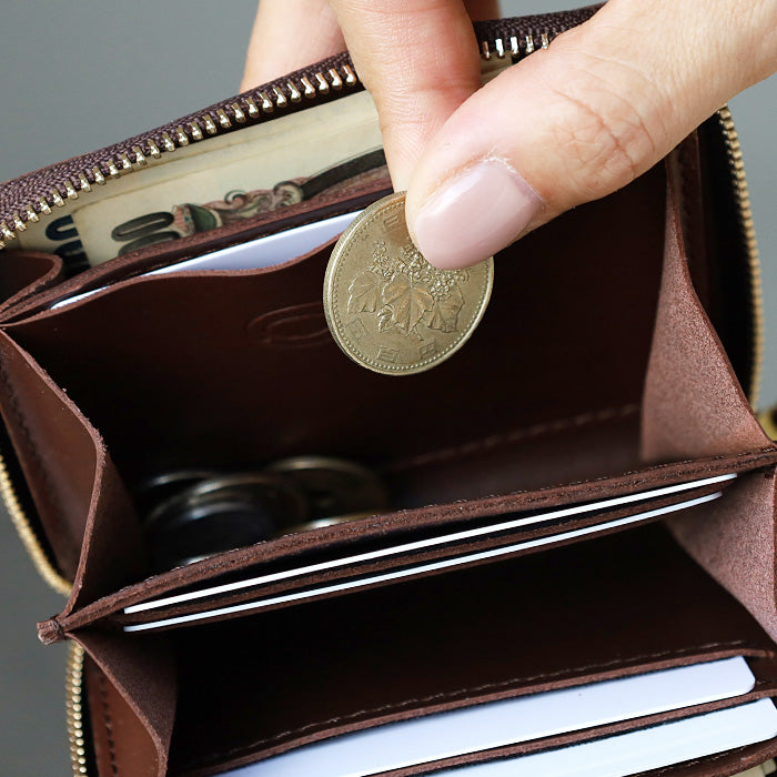 [Can store bills without folding] ANNAK Compact Round Zip Wallet Himeji Leather Dark Brown [AK22TA-B0005-DBR] 