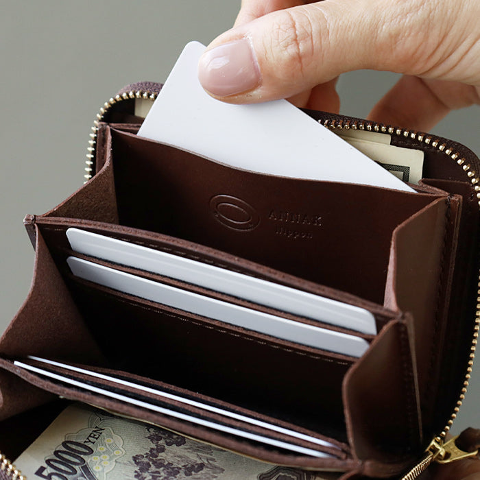 [Can store bills without folding] ANNAK Compact Round Zip Wallet Himeji Leather Dark Brown [AK22TA-B0005-DBR] 
