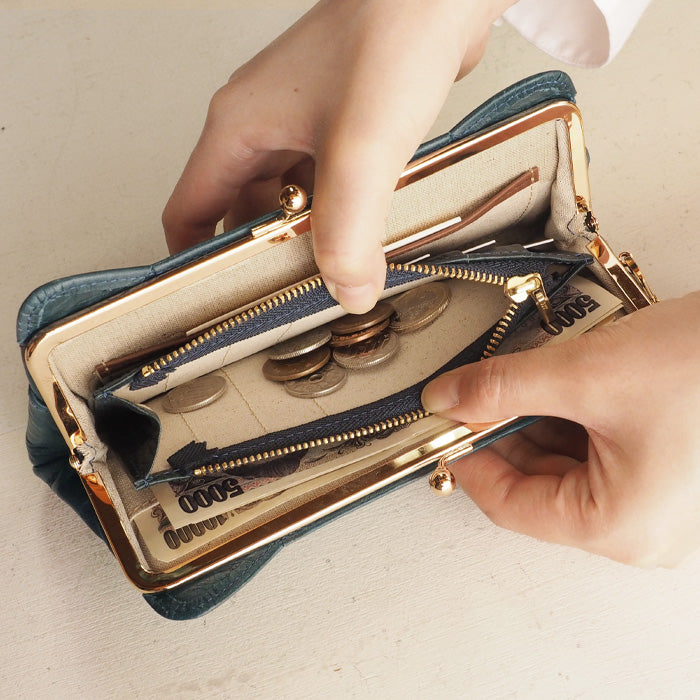 aoneco(アオネコ) がま口 ロングウォレット [an001] 革製品を手がけるwajiさんの保護猫プロジェクト 猫財布 ネコ 長財布 サイフ スリム 可愛い ベージュ 茶 緑 黒