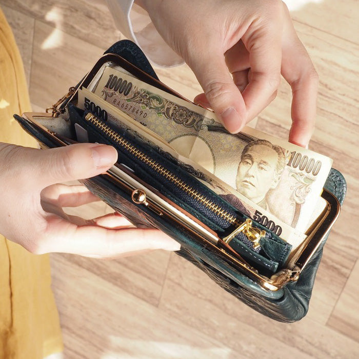 aoneco(アオネコ) がま口 ロングウォレット [an001] 革製品を手がけるwajiさんの保護猫プロジェクト 猫財布 ネコ 長財布 サイフ スリム 可愛い ベージュ 茶 緑 黒