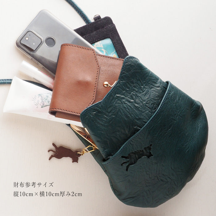 waji(ワジ) aoneco(アオネコ) スマホポシェット グレージュ・ブルーグリーン・マホガニーブラウン[an005]猫 がま口 ショルダー サコッシュ 緑 茶色 ベージュ