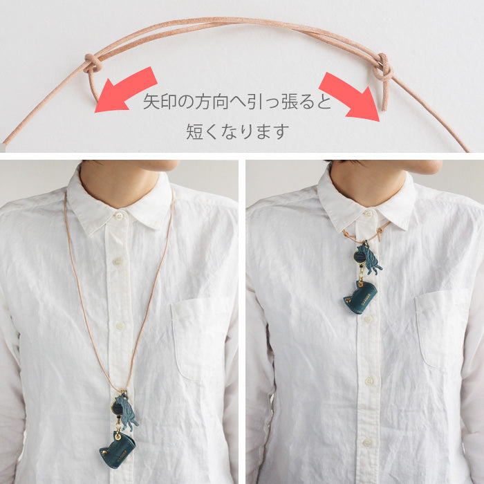 aoneco(アオネコ) リール付き ペンホルダー [an008] 革製品を手がけるwajiさんの保護猫プロジェクト ネコ 猫 ペン差し ネックストラップ 本革 レザー 可愛い オシャレ オフィス 文具