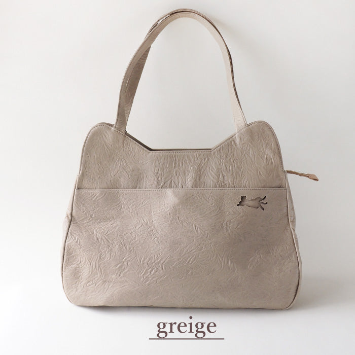 aoneco(アオネコ) トートバッグ 猫の毛並みの型押し 姫路レザー [an010] 革製品を手がけるwajiさんの保護猫プロジェクト ネコ 猫 肩掛け 大きめ ハンドバッグ ベージュ 緑 茶 黒