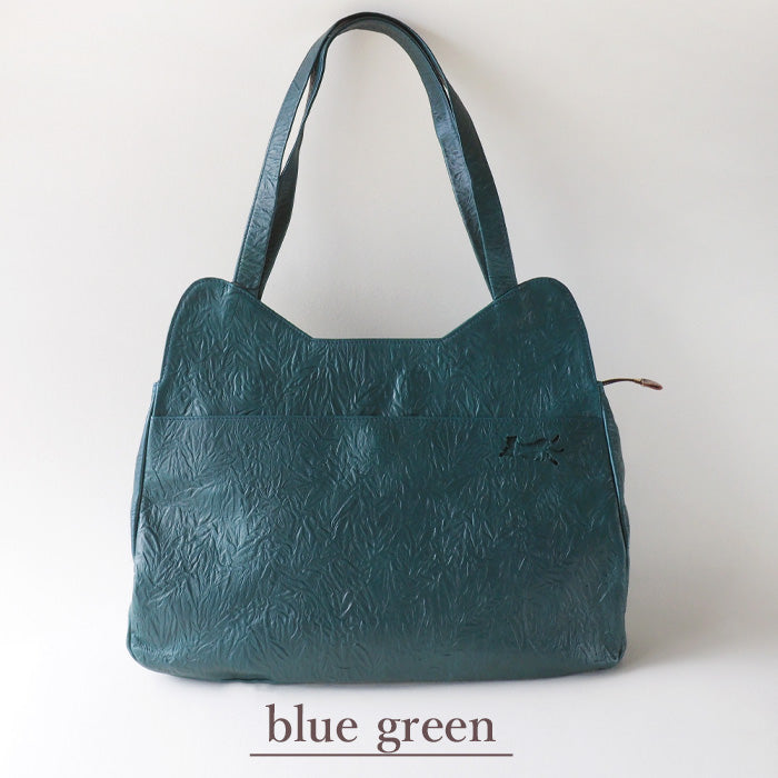 aoneco(アオネコ) トートバッグ 猫の毛並みの型押し 姫路レザー [an010] 革製品を手がけるwajiさんの保護猫プロジェクト ネコ 猫 肩掛け 大きめ ハンドバッグ ベージュ 緑 茶 黒