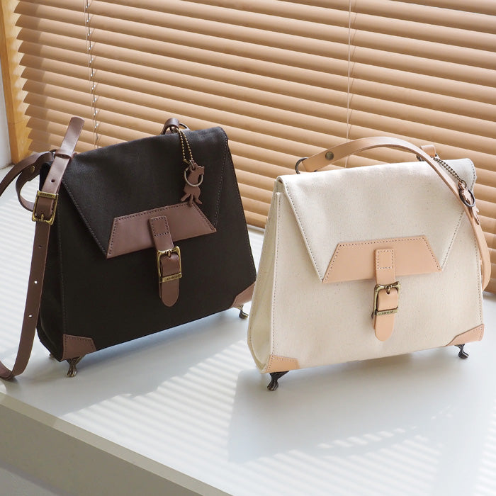 aoneco(アオネコ) ネコ足ショルダーバッグ [an013] 革製品を手がけるwajiさんの保護猫プロジェクト ネコ 猫 肩掛け ポシェット サコッシュ 本革 レザー キャンバス ベージュ 白 黒