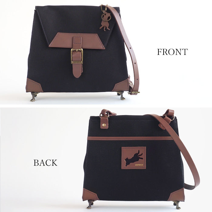 aoneco(アオネコ) ネコ足ショルダーバッグ [an013] 革製品を手がけるwajiさんの保護猫プロジェクト ネコ 猫 肩掛け ポシェット サコッシュ 本革 レザー キャンバス ベージュ 白 黒