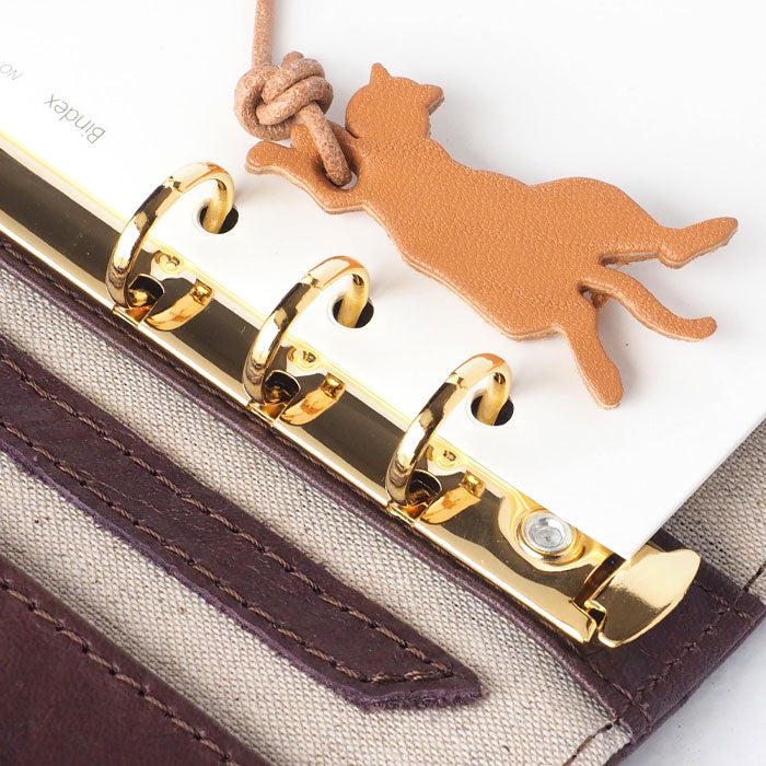 aoneco(アオネコ) 本革 システム手帳カバー [an014] 革製品を手がけるwajiさんの保護猫プロジェクト スケジュール帳 日記帳 バイブルサイズ B6 猫 牛革 レザー