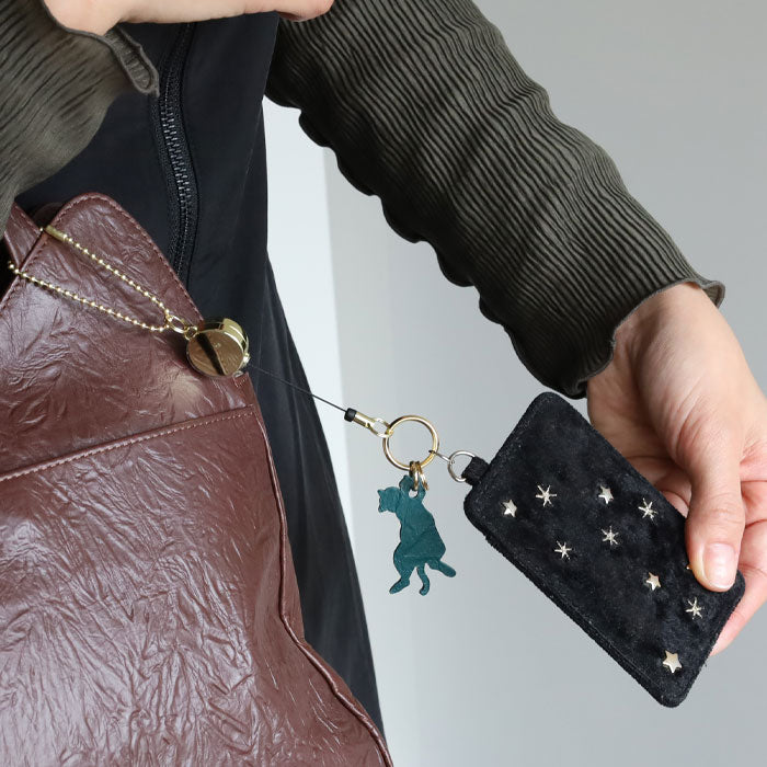 aoneco(アオネコ) リール付き キーホルダー [an015] 革製品を手がけるwajiさんの保護猫プロジェクト キーリング キーチェーン