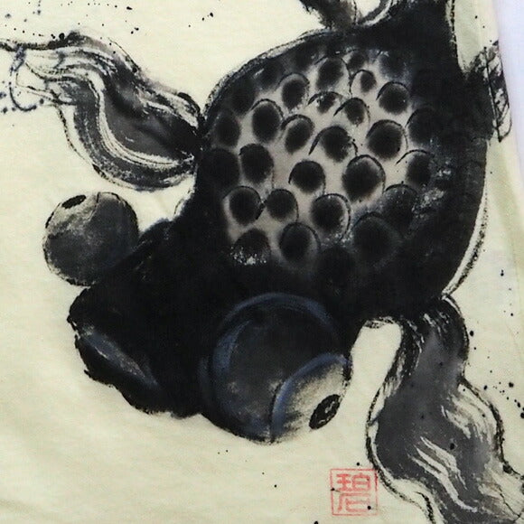 【2色】碧（あお） 手描き 友禅 和柄 ドルマンワンピース メガ黒出目金 半袖 レディース [AO-OP-01]