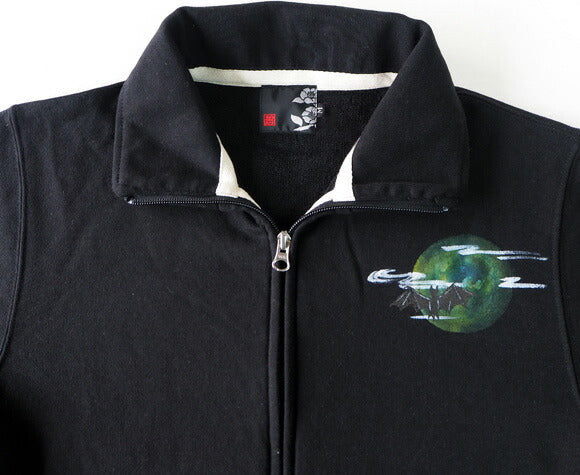 Ao Hand-painted Yuzen Japanese Pattern Zip Up Sweatshirt Long Sleeve Autumn Grass and Bat Men's [AO-SW-01] 