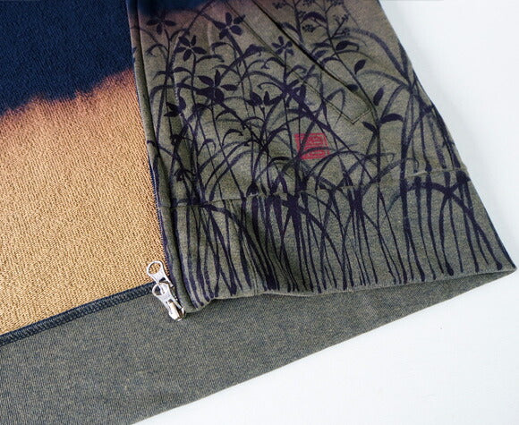 Ao Hand-painted Yuzen Japanese Pattern Zip Up Sweatshirt Long Sleeve Autumn Grass and Bat Men's [AO-SW-01] 