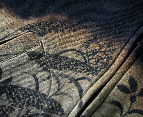 Ao Hand-painted Yuzen Japanese Pattern Zip Up Sweatshirt Long Sleeve Autumn Grass and Bat Men's [AO-SW-01] 