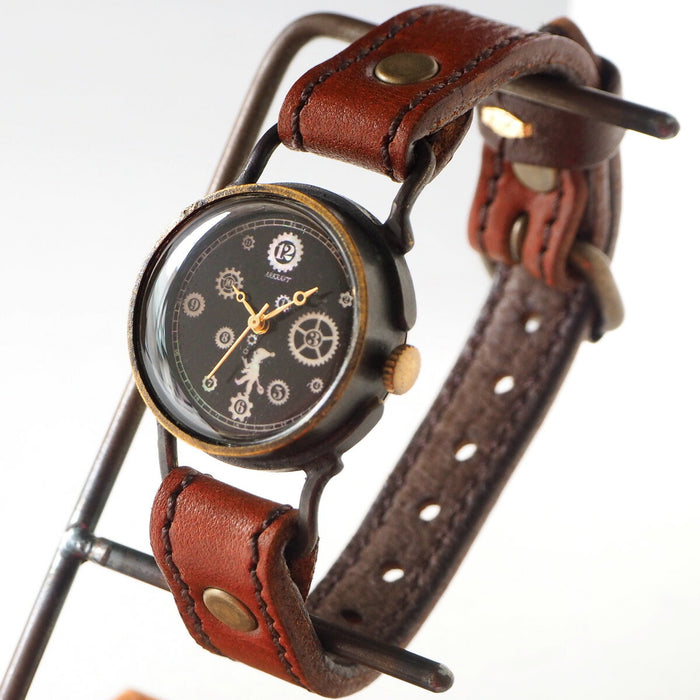 ARKRAFT 手工手錶“Pivo Small”黑色錶盤高級錶帶 [AR-C-013-BK] 