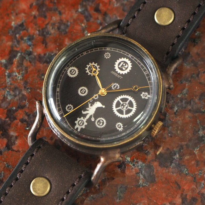 ARKRAFT 手工手錶“Pivo Large”黑色錶盤高級錶帶 [AR-C-014-BK] 