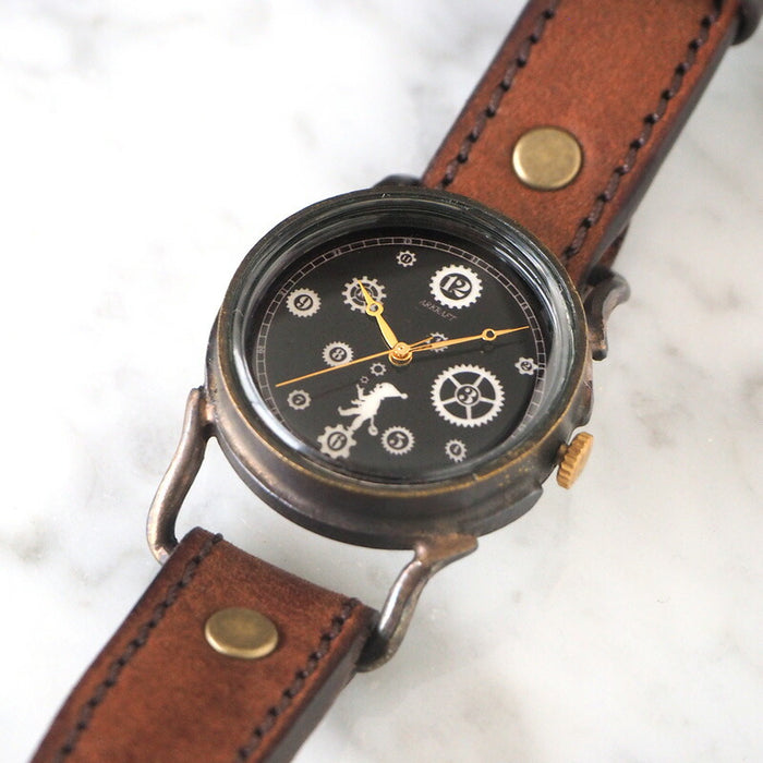 ARKRAFT Handmade Watch “Pivo Medium” Black Dial Premium Strap [AR-C-018-BK] 