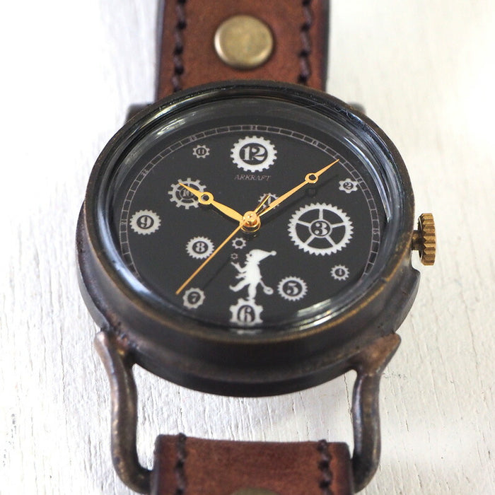 ARKRAFT（アークラフト）手作り腕時計“Pivo Medium” 黒文字盤 プレミアムストラップ [AR-C-018-BK]
