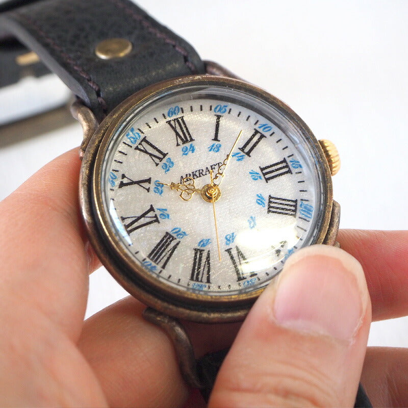 ARKRAFT Handmade Watch “Drake Large” White Shell Dial Blue Dot Premium Strap [AR-C-019-WH-BL] 