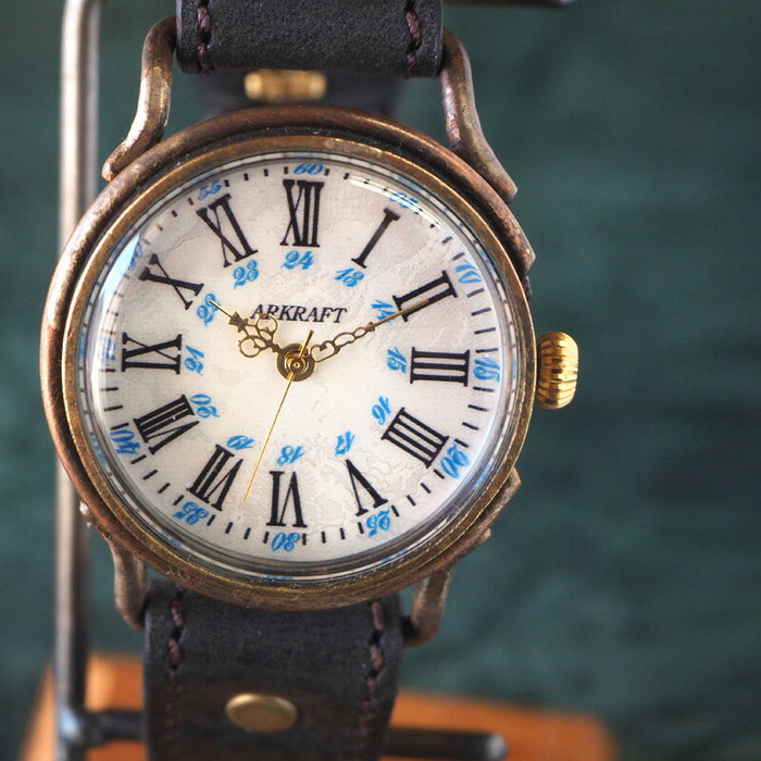 ARKRAFT Handmade Watch “Drake Large” White Shell Dial Blue Dot Premium Strap [AR-C-019-WH-BL] 