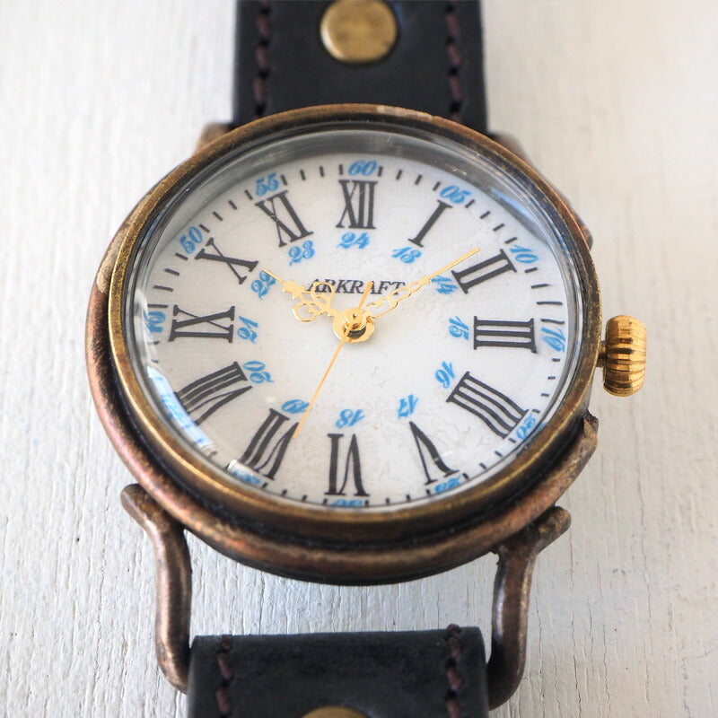 ARKRAFT Handmade Watch “Drake Large” White Shell Dial Blue Dot Premium Strap [AR-C-019-WH-BL] 
