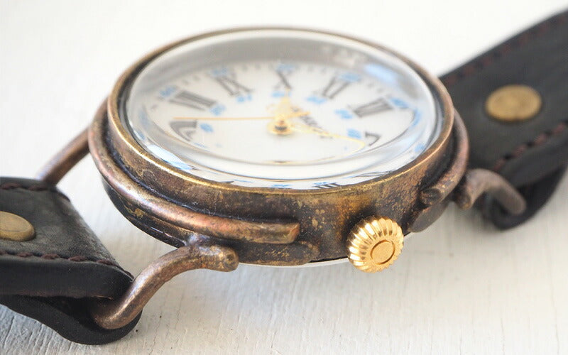 ARKRAFT（アークラフト）手作り腕時計“Drake Large” ホワイトシェル文字盤 ブルードット プレミアムストラップ [AR-C-019-WH-BL]