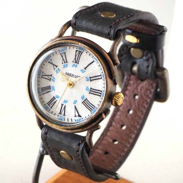 ARKRAFT Handmade Watch “Drake Large” White Shell Dial Blue Dot Premium Strap [AR-C-019-WH-BL] 