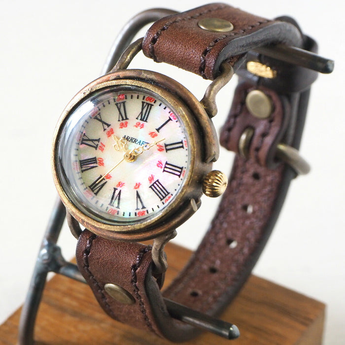 ARKRAFT（アークラフト）手作り腕時計“Drake Small” シェル文字盤 赤ドット プレミアムストラップ [AR-C-021-BL-RD]