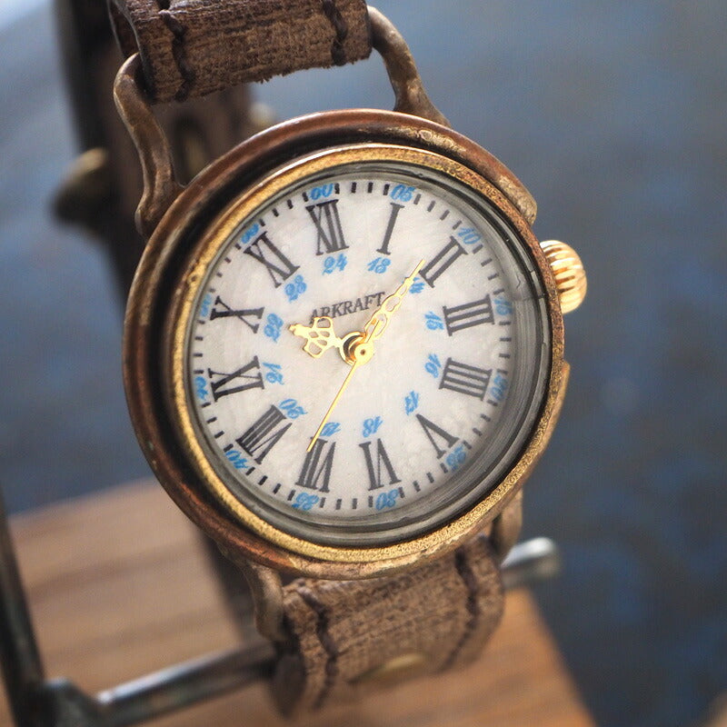 ARKRAFT Handmade Watch “Drake Small” White Shell Dial Blue Dot Premium Strap [AR-C-021-WH-BL] 