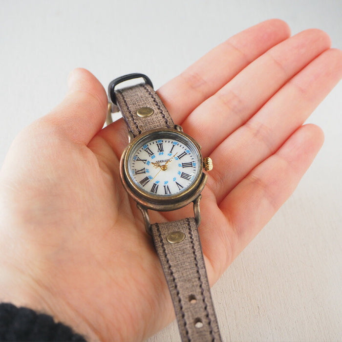 ARKRAFT 手工手錶 “Drake Small” 白色貝殼錶盤 藍點高級錶帶 [AR-C-021-WH-BL] 