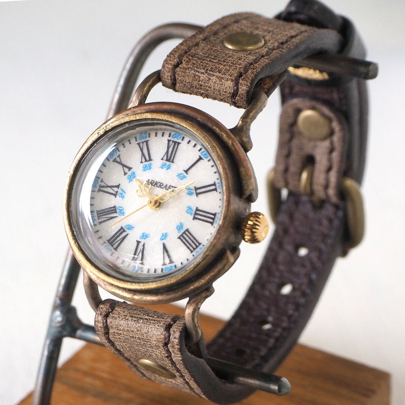 ARKRAFT Handmade Watch “Drake Small” White Shell Dial Blue Dot Premium Strap [AR-C-021-WH-BL] 