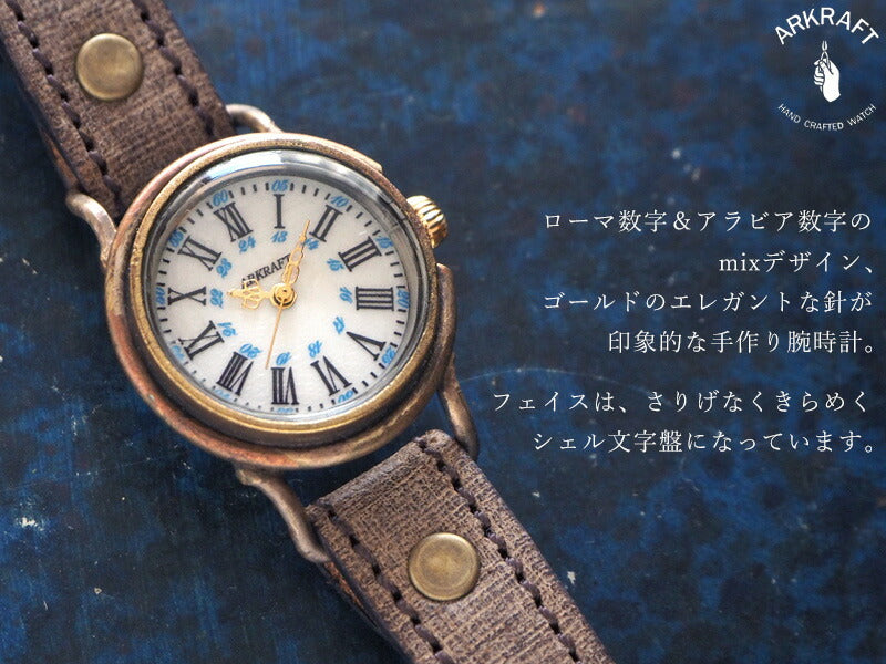 ARKRAFT 手工手錶 “Drake Small” 白色貝殼錶盤 藍點高級錶帶 [AR-C-021-WH-BL] 