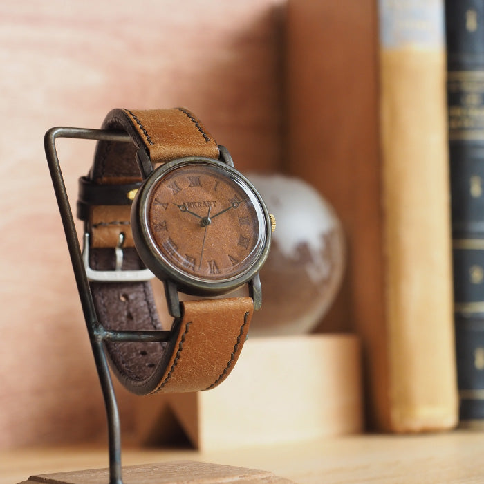 ARKRAFT Watchmaker Hidekazu Araki Handmade Watch “Dennis Large” Leather Dial Roman Numeral Pueblo Camel [AR-C-027] 