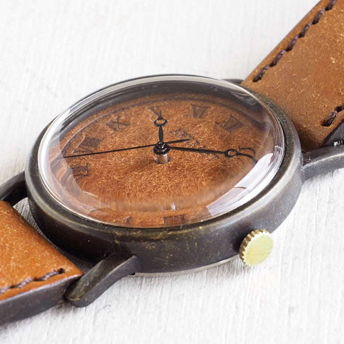ARKRAFT Watchmaker Hidekazu Araki Handmade Watch “Dennis Large” Leather Dial Roman Numeral Pueblo Camel [AR-C-027] 