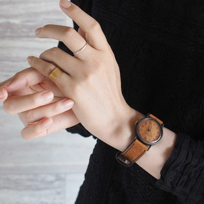 ARKRAFT Watchmaker Hidekazu Araki Handmade Watch “Dennis Medium” Leather Dial Roman Numerals Pueblo Camel [AR-C-028] 