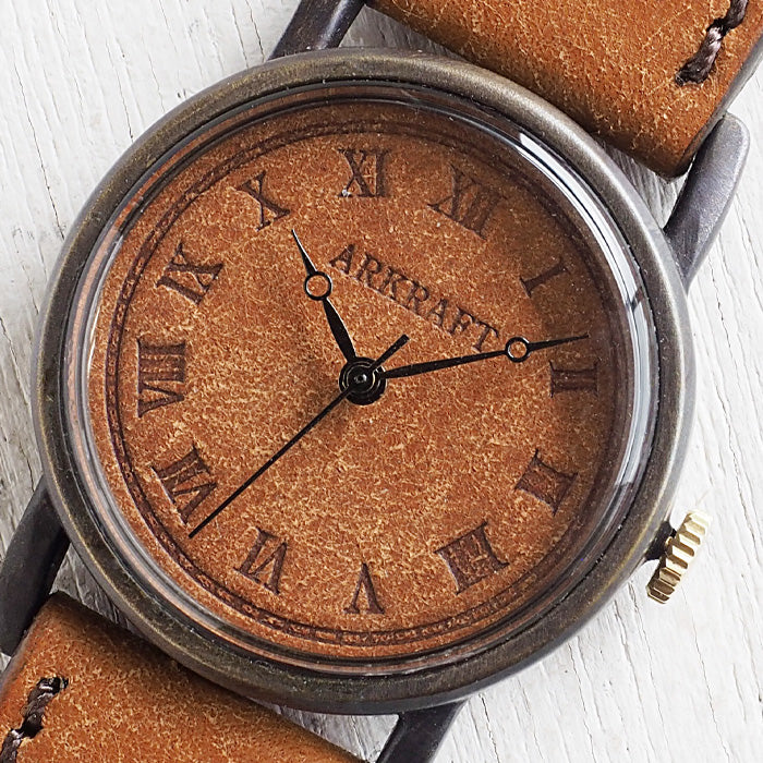 ARKRAFT Watchmaker Hidekazu Araki Handmade Watch “Dennis Medium” Leather Dial Roman Numerals Pueblo Camel [AR-C-028] 