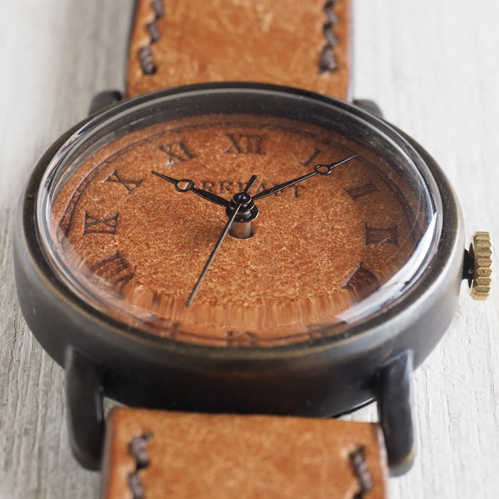 ARKRAFT Watchmaker Hidekazu Araki Handmade Watch “Dennis Medium” Leather Dial Roman Numerals Pueblo Camel [AR-C-028] 
