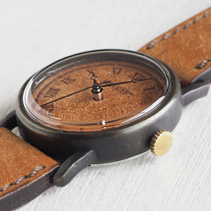 ARKRAFT Watchmaker Hidekazu Araki Handmade Watch “Dennis Medium” Leather Dial Roman Numerals Pueblo Camel [AR-C-028] 