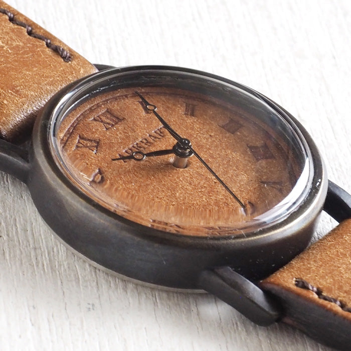 ARKRAFT Watchmaker Hidekazu Araki Handmade Watch “Dennis Medium” Leather Dial Roman Numerals Pueblo Camel [AR-C-028] 