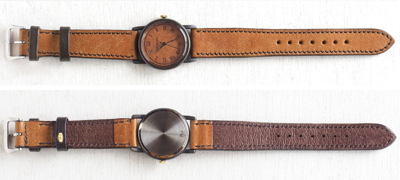 ARKRAFT Watchmaker Hidekazu Araki Handmade Watch “Dennis Medium” Leather Dial Roman Numerals Pueblo Camel [AR-C-028] 