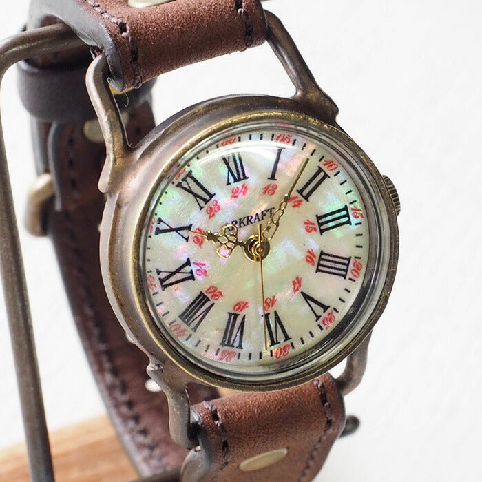 ARKRAFT（アークラフト）手作り腕時計 “Drake Medium” シェル文字盤 赤ドット プレミアムストラップ [AR-C-020-BL-RD]