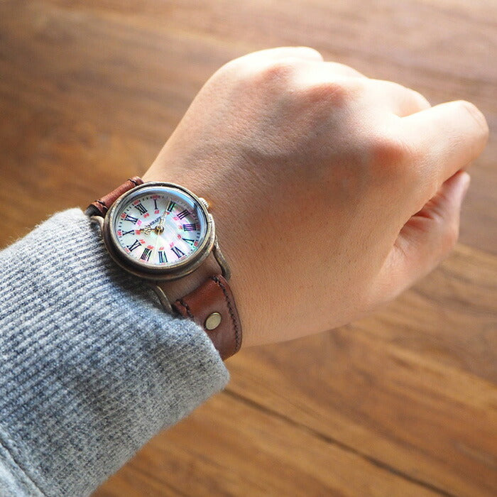 ARKRAFT（アークラフト）手作り腕時計 “Drake Medium” シェル文字盤 赤ドット プレミアムストラップ [AR-C-020-BL-RD]