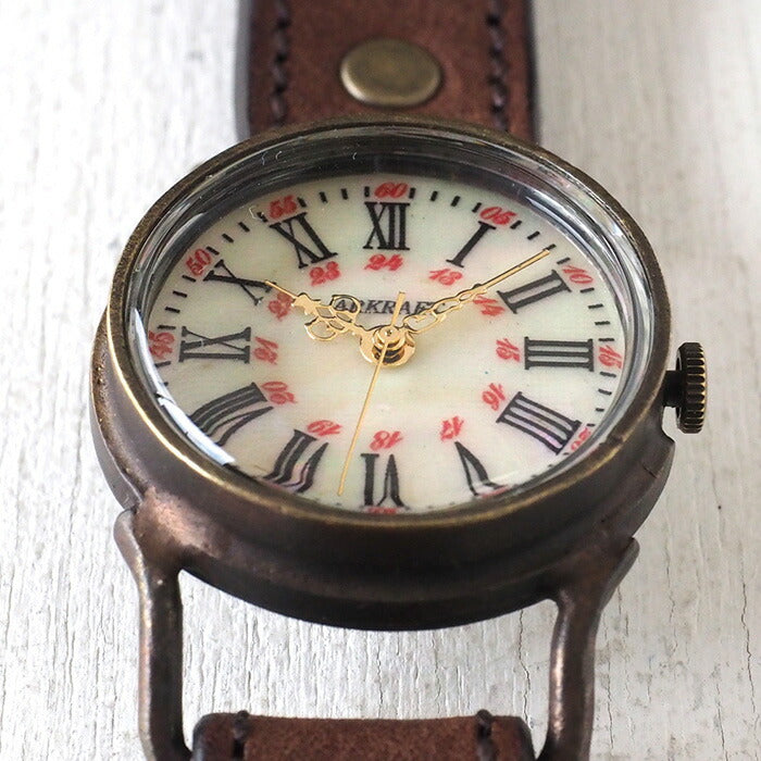 ARKRAFT（アークラフト）手作り腕時計 “Drake Medium” シェル文字盤 赤ドット プレミアムストラップ [AR-C-020-BL-RD]