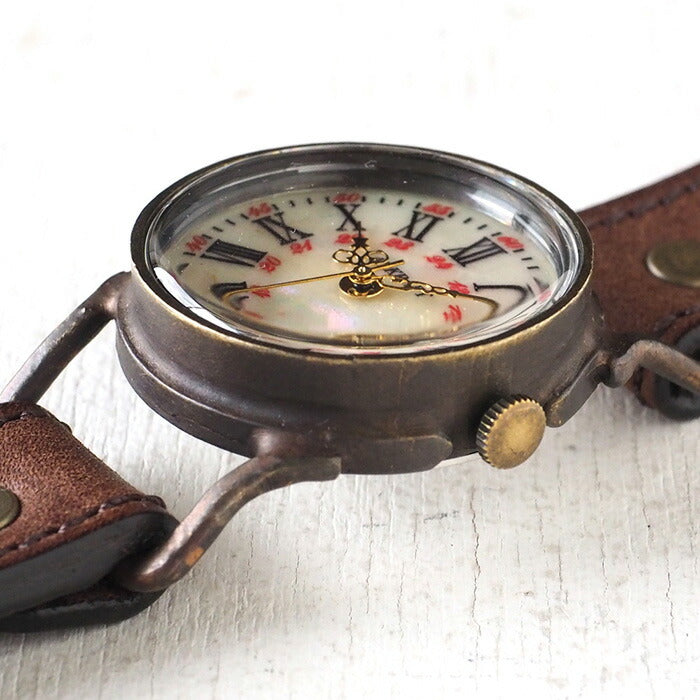 ARKRAFT（アークラフト）手作り腕時計 “Drake Medium” シェル文字盤 赤ドット プレミアムストラップ [AR-C-020-BL-RD]