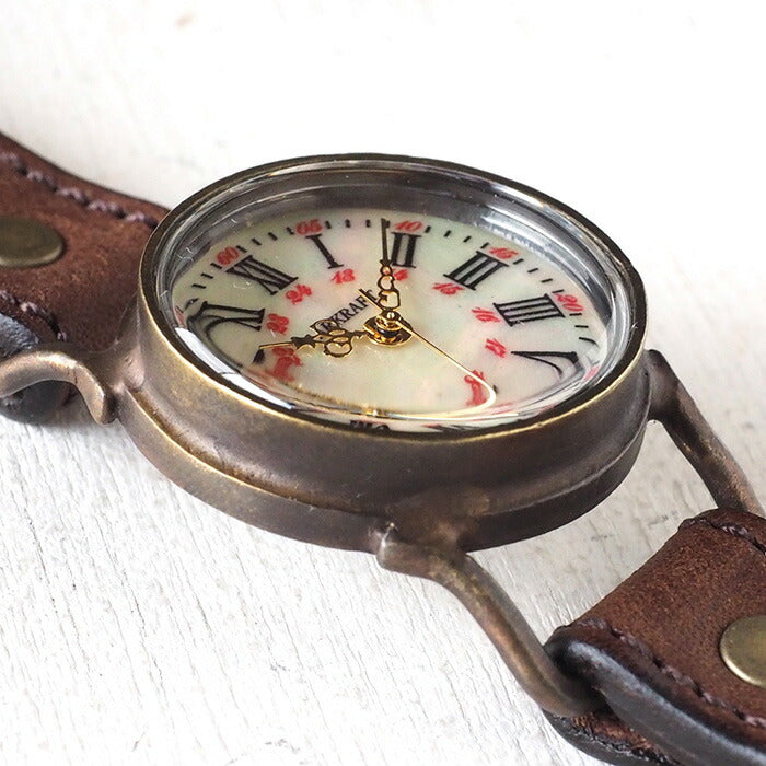 ARKRAFT（アークラフト）手作り腕時計 “Drake Medium” シェル文字盤 赤ドット プレミアムストラップ [AR-C-020-BL-RD]