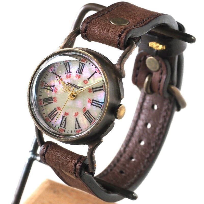 ARKRAFT（アークラフト）手作り腕時計 “Drake Medium” シェル文字盤 赤ドット プレミアムストラップ [AR-C-020-BL-RD]