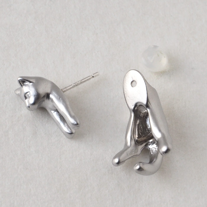 naturama Cat Earrings “Guri” Brass Matte Silver One Ear [AY12-S]