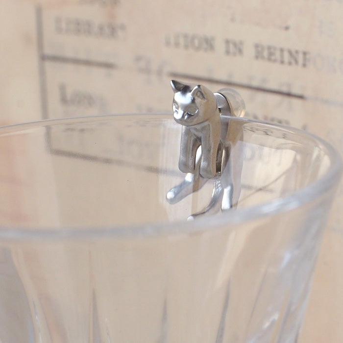 naturama Cat Earrings “Guri” Brass Matte Silver One Ear [AY12-S]